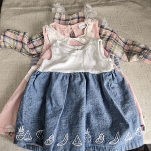 Baby Bundle - Blue Denim & White Bodice Baby Dress with Embroidered Fruit